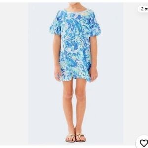 Lily Pulitzer girls Mini Lindell Dress in the Bennet Blue Shell Salty Seas print